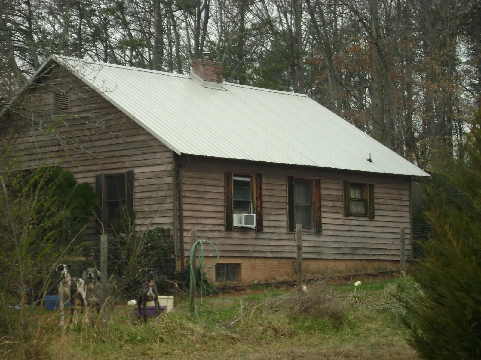White metal roof on an old wood sided farmhouse, from a Metal Roof Installation job in Galesburg